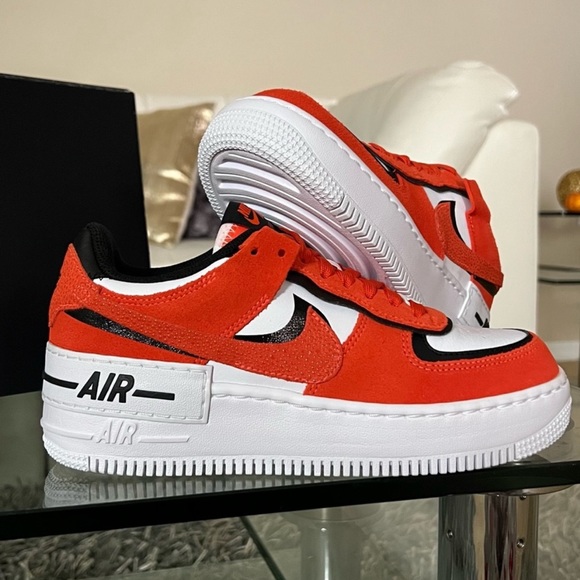WOMEN Air Force 1 AF1 Shadow Rush Orange Black Guava Ice Platform Sneakers - Picture 3 of 12